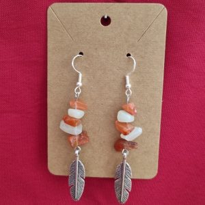 Boucles d'oreille "Plume" - Chips saumon et blanc