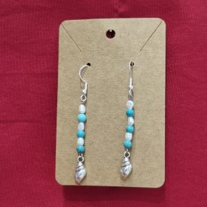 Boucles "Inspiration mer" - Coquillage perles bleues et blanches